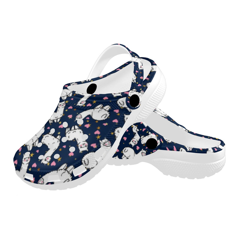 Alpaca Heart Star Design Themed Print Unisex Clogs Shoes