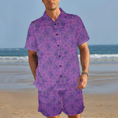 Bohemian Lotus Mandala Style Men's Beach Shirt and Shorts Set