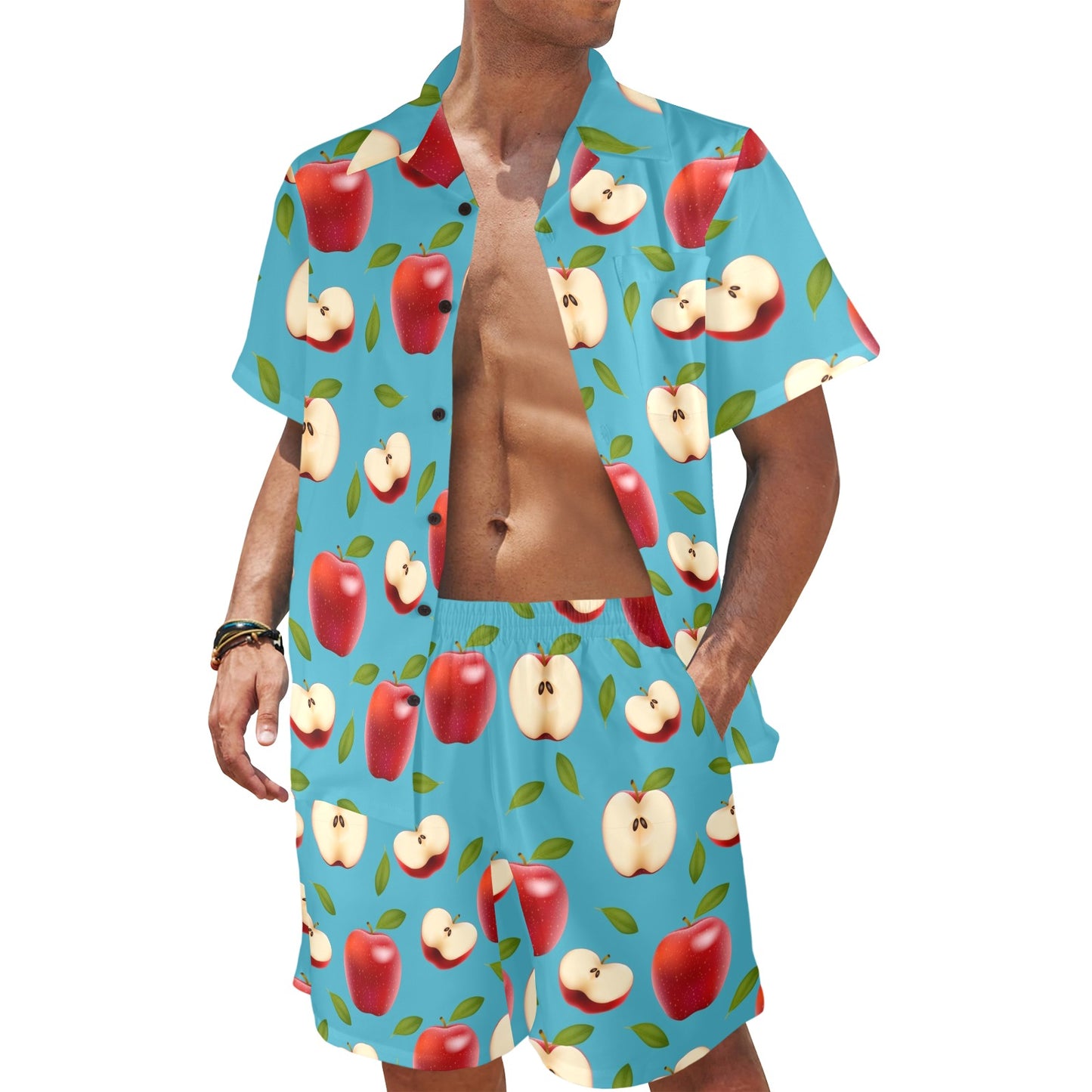 Apple Pattern Print Design AP012 Men's Beach Shirt and Shorts Set