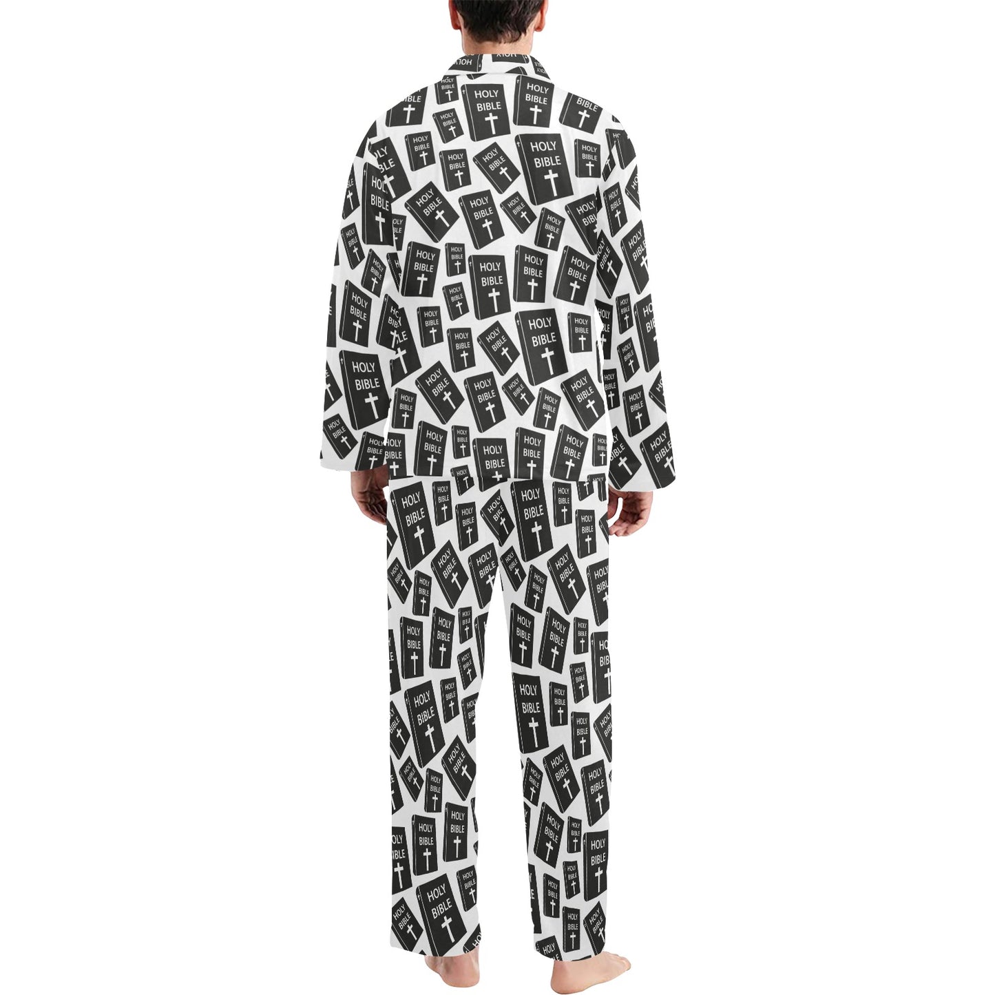 Christian Holy Bible Book Pattern Men's Long Pajama Set