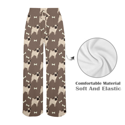 Pug Pattern Print Design A02 Women's Wide Leg Lounge Pants
