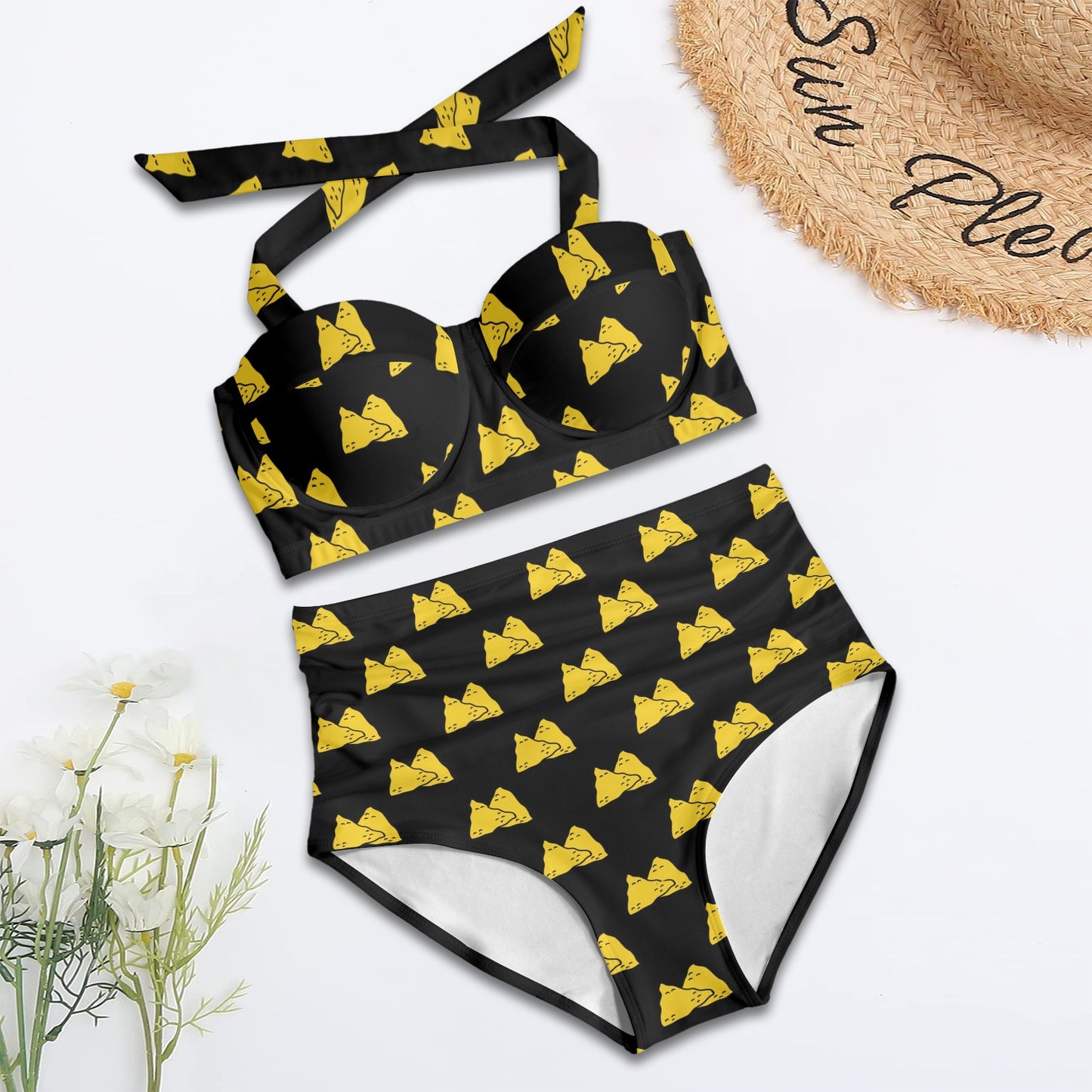Nachos Pattern Print Design A02 Halter Neck Bikini Swimsuit