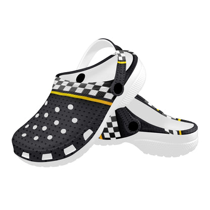 Checkered Flag Yellow Line Style Unisex Clogs Shoes