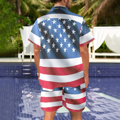 American flag Classic Men's Beach Shirt and Shorts Set