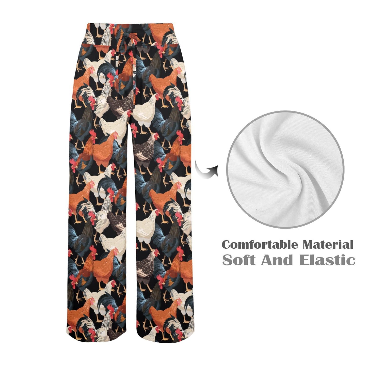 Chicken Print Pattern Women's Wide Leg Lounge Pants