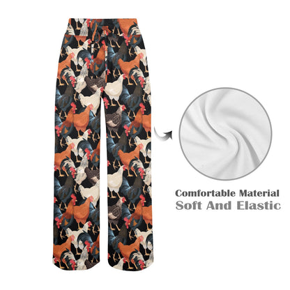 Chicken Print Pattern Women's Wide Leg Lounge Pants