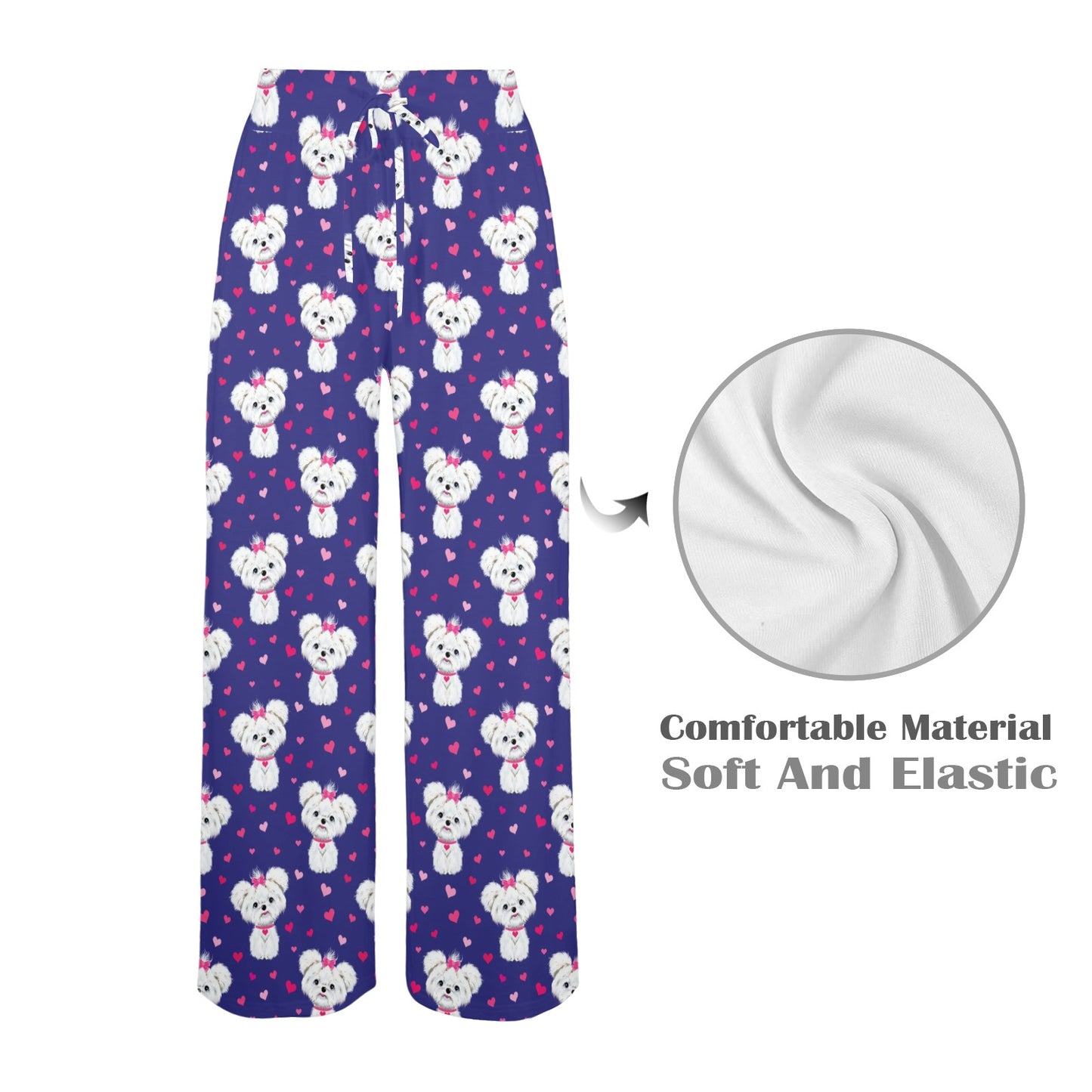 Maltese Pattern Print Design 02 Women's Wide Leg Lounge Pants