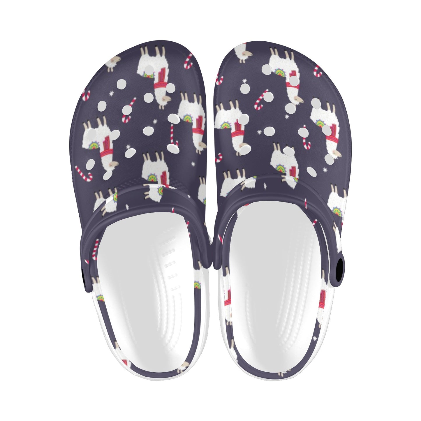 Llama with Candy Cane Themed Print Unisex Clogs Shoes