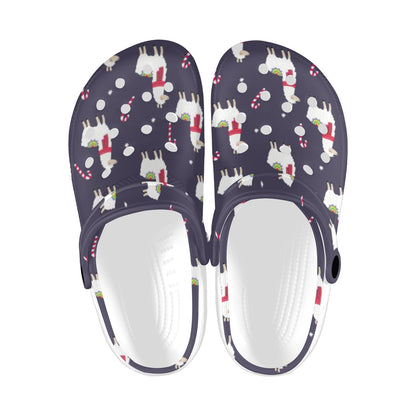 Llama with Candy Cane Themed Print Unisex Clogs Shoes