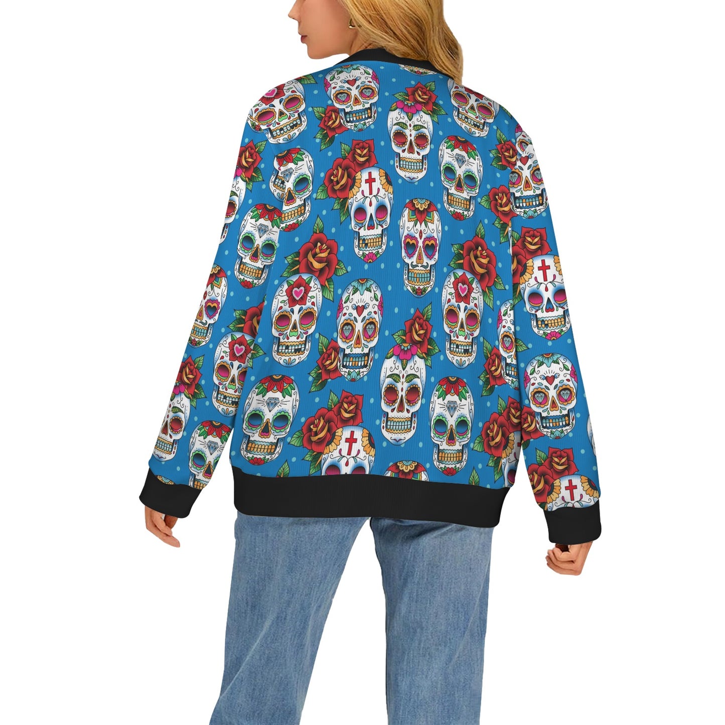 Sugar Skull Rose Pattern Women's Cardigan