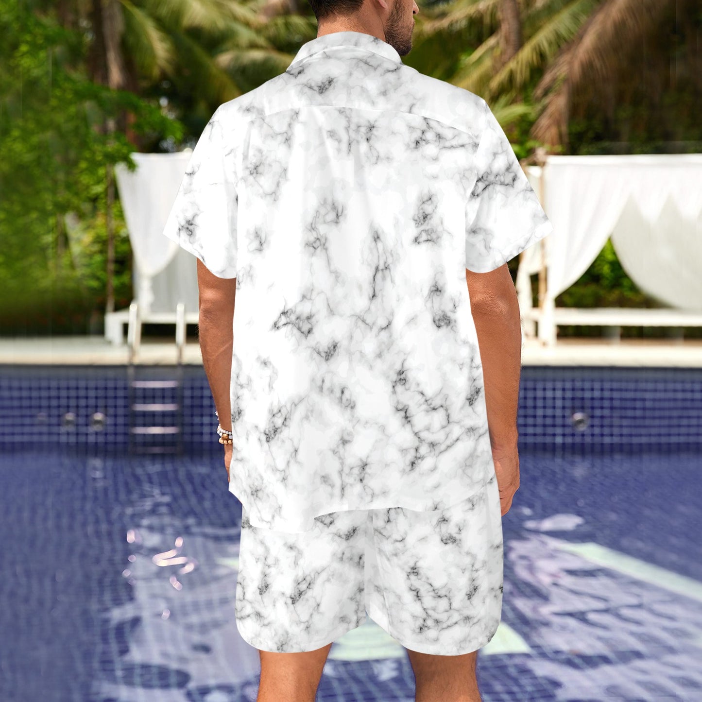 Marble Pattern Print Design 01 Men's Beach Shirt and Shorts Set