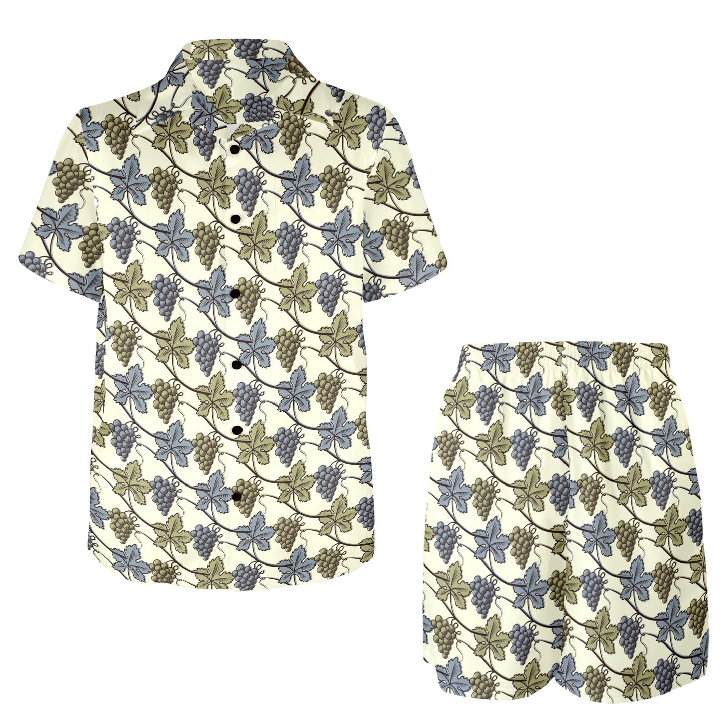 Grape Pattern Print Design GP03 Men's Beach Shirt and Shorts Set