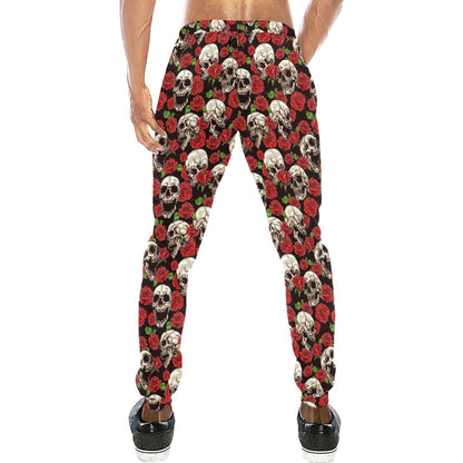 Skull Roses Design Themed Print Men's Sweatpants