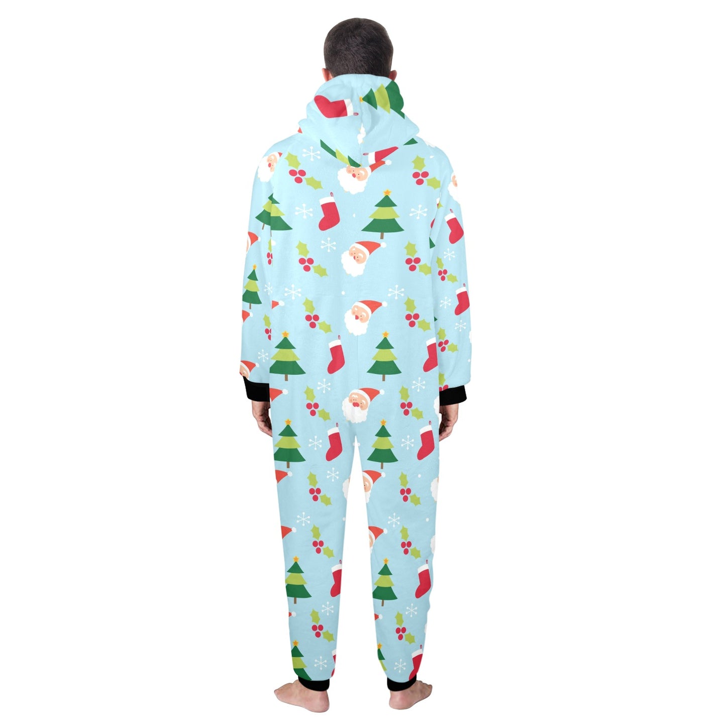Santa Themed Print Design LKS301 Hooded Fleece Onesie Pajama Jumpsuit