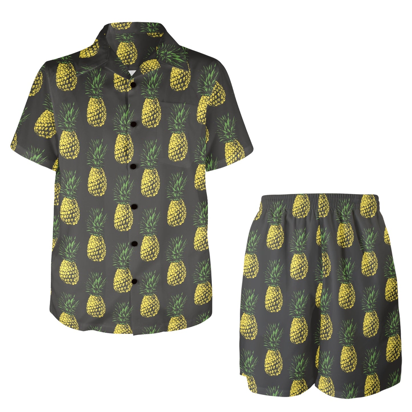 Gold Pineapple Men's Beach Shirt and Shorts Set