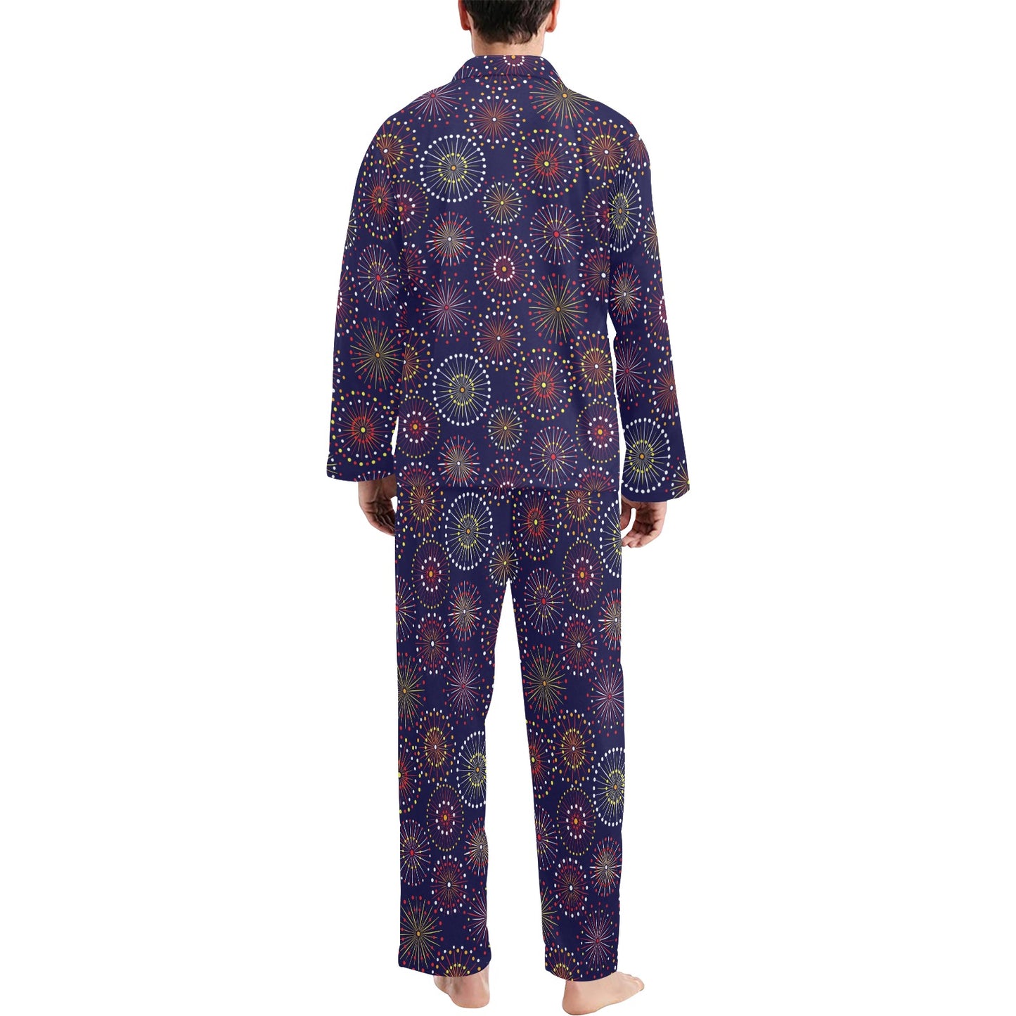 Firework Flower Style Print Design LKS302 Men's Long Pajama Set