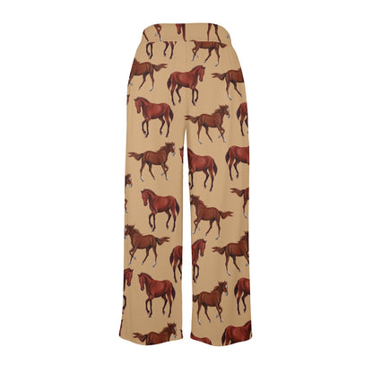 Brown Horse Print Pattern Women's Wide Leg Lounge Pants