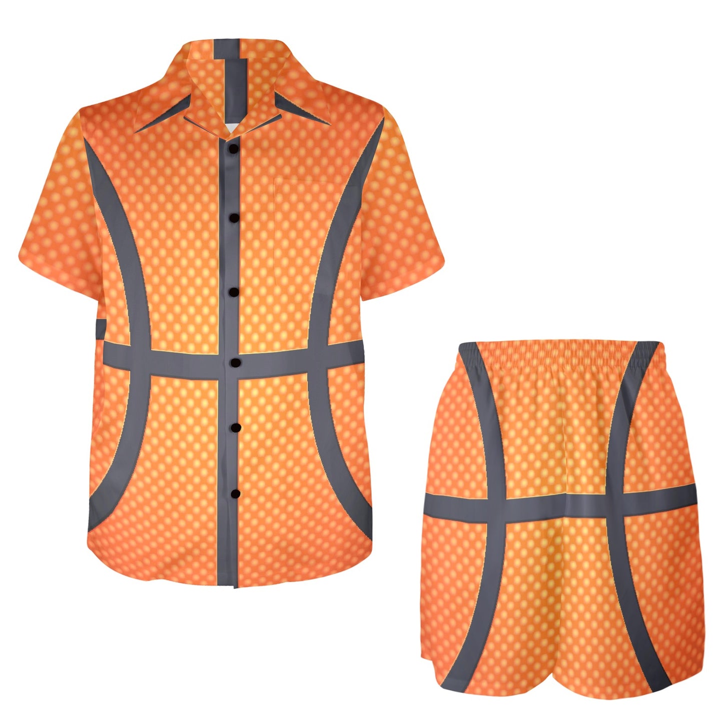 Basketball Texture Print Pattern Men's Beach Shirt and Shorts Set