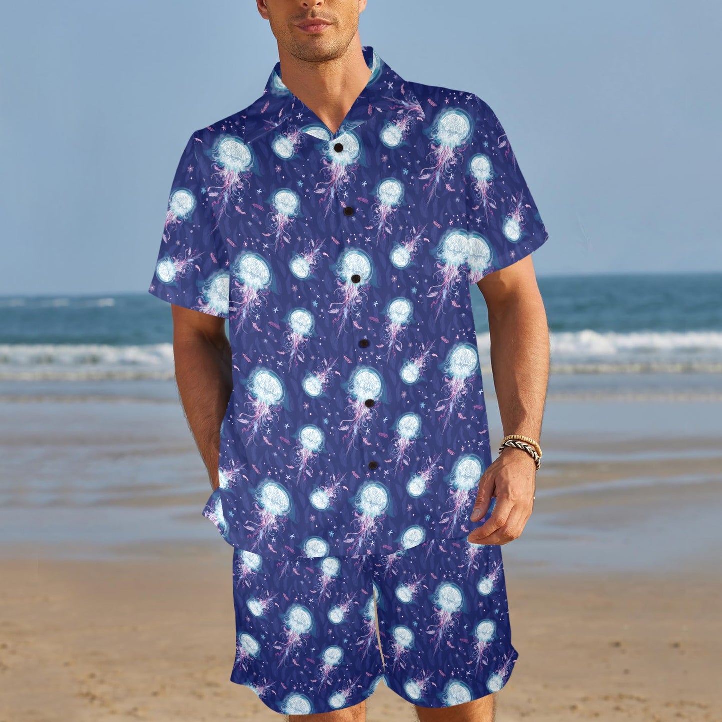 Jellyfish Cute Design Men's Beach Shirt and Shorts Set