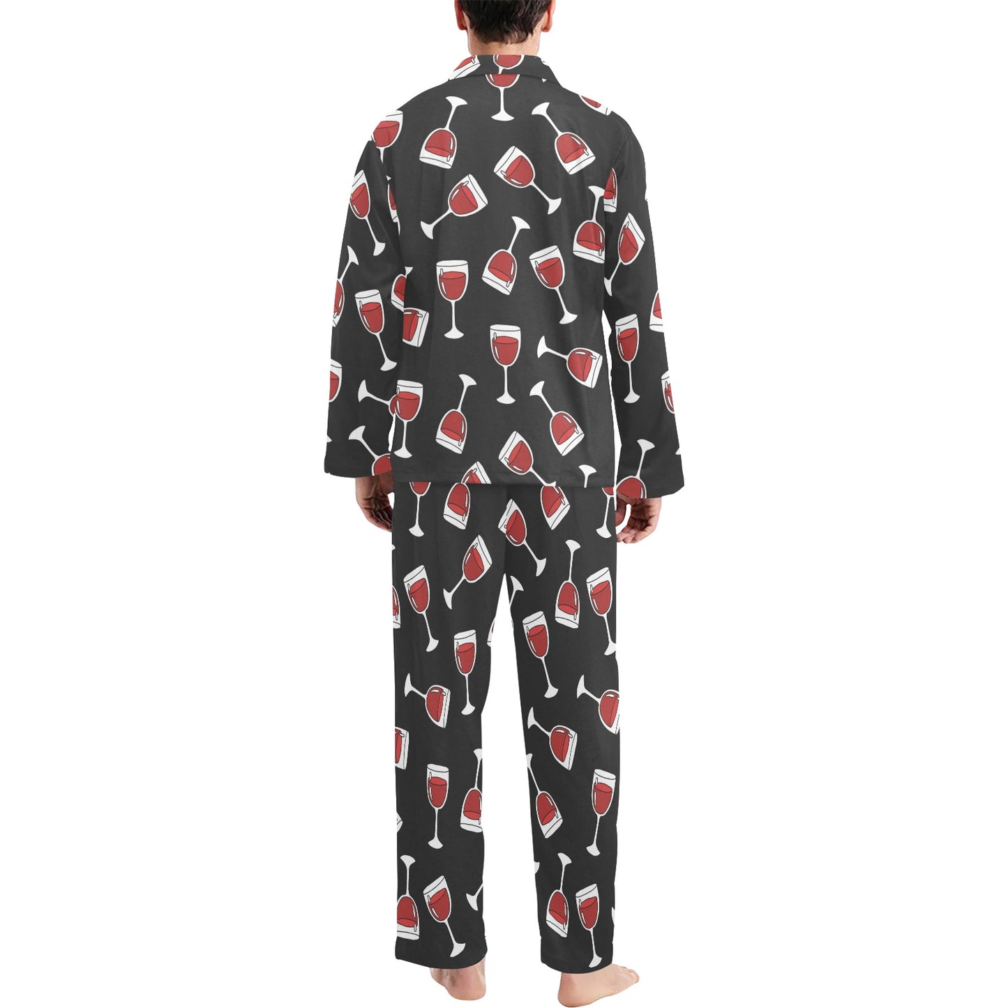 Wine Glass Print Design LKS303 Men's Long Pajama Set