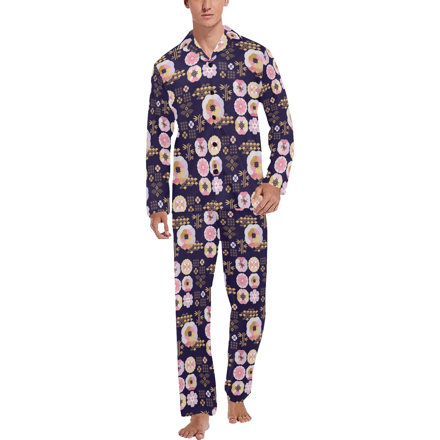 Sakura Japan Style Print Design LKS302 Men's Long Pajama Set