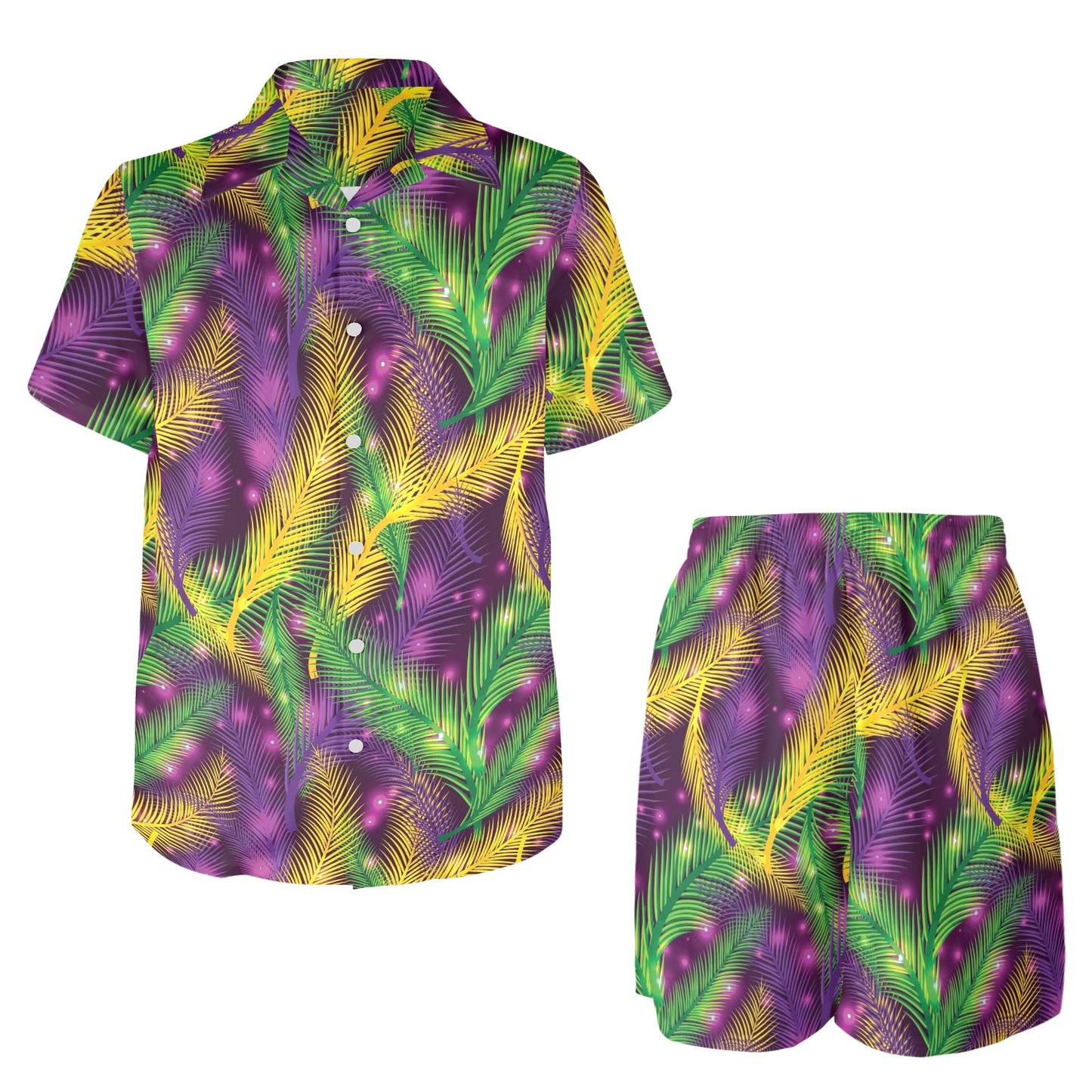 Mardi Gras Pattern Print Design 09 Men's Beach Shirt and Shorts Set