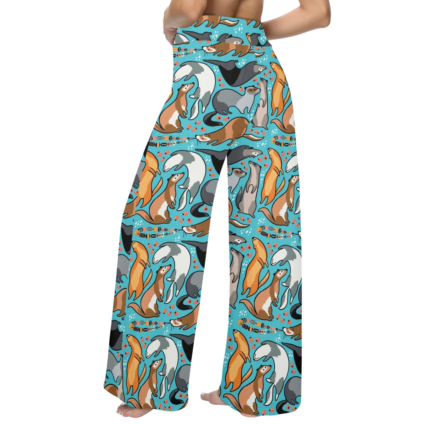 Ferret Pattern Print Design 03 Women's Wide Leg Lounge Pants