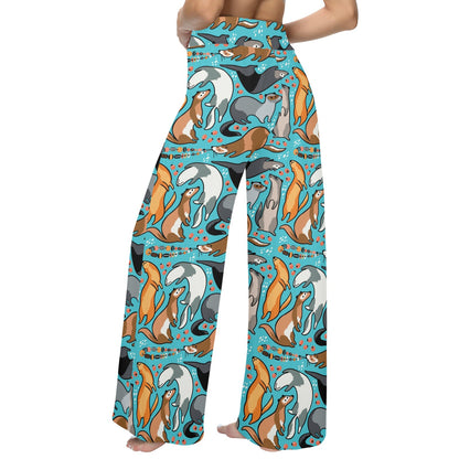 Ferret Pattern Print Design 03 Women's Wide Leg Lounge Pants