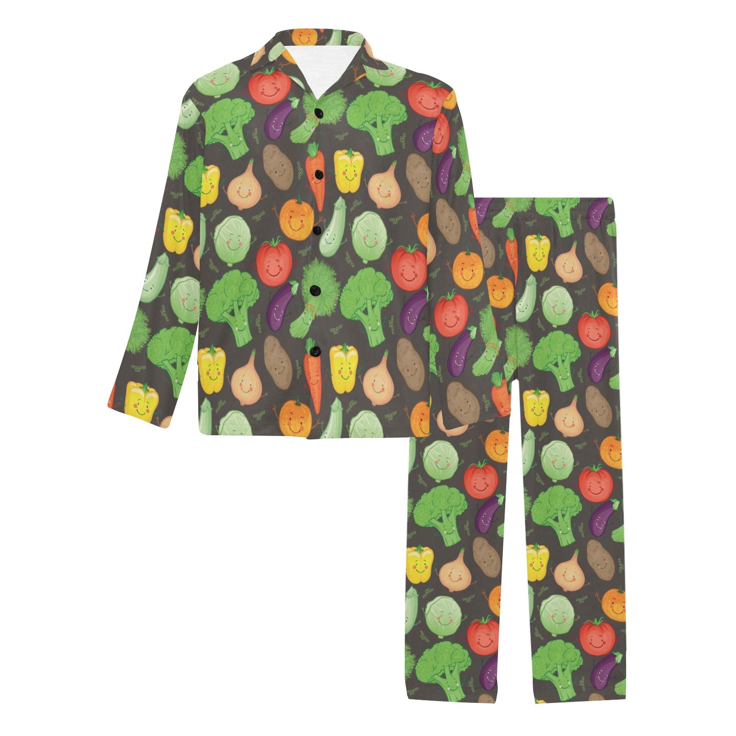 Vegan Funny Themed Design Print Men's Long Pajama Set