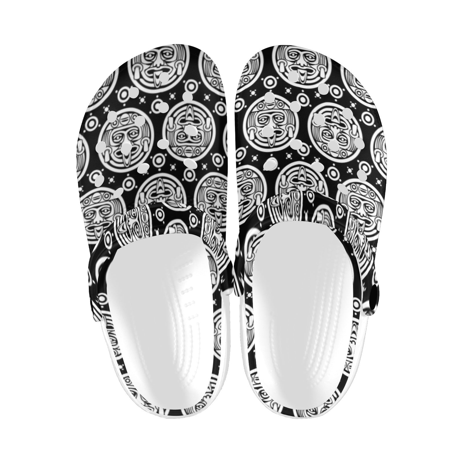 Calendar Aztec White Black Print Pattern Unisex Clogs Shoes