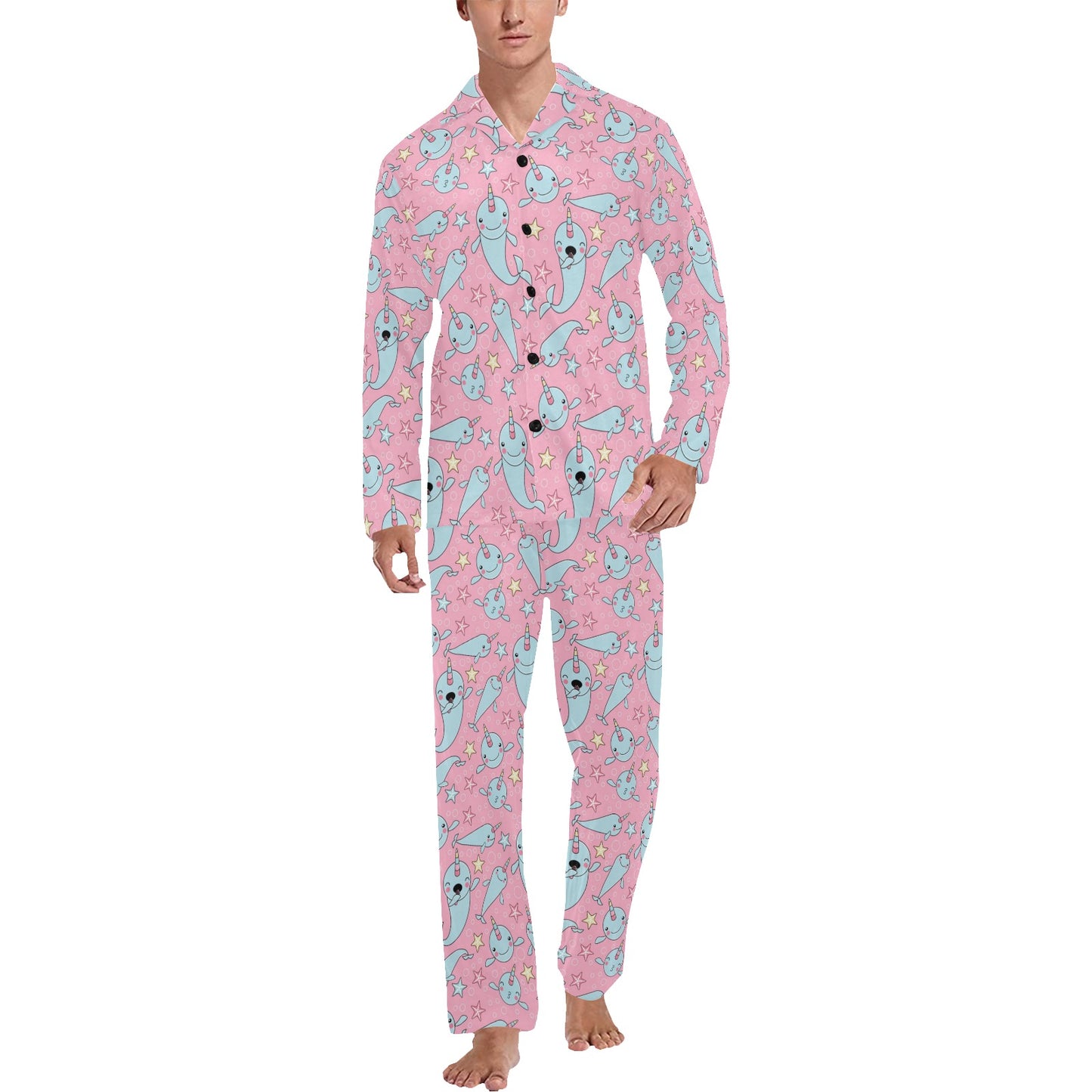 Narwhal Cartoon Cute Print Men's Long Pajama Set
