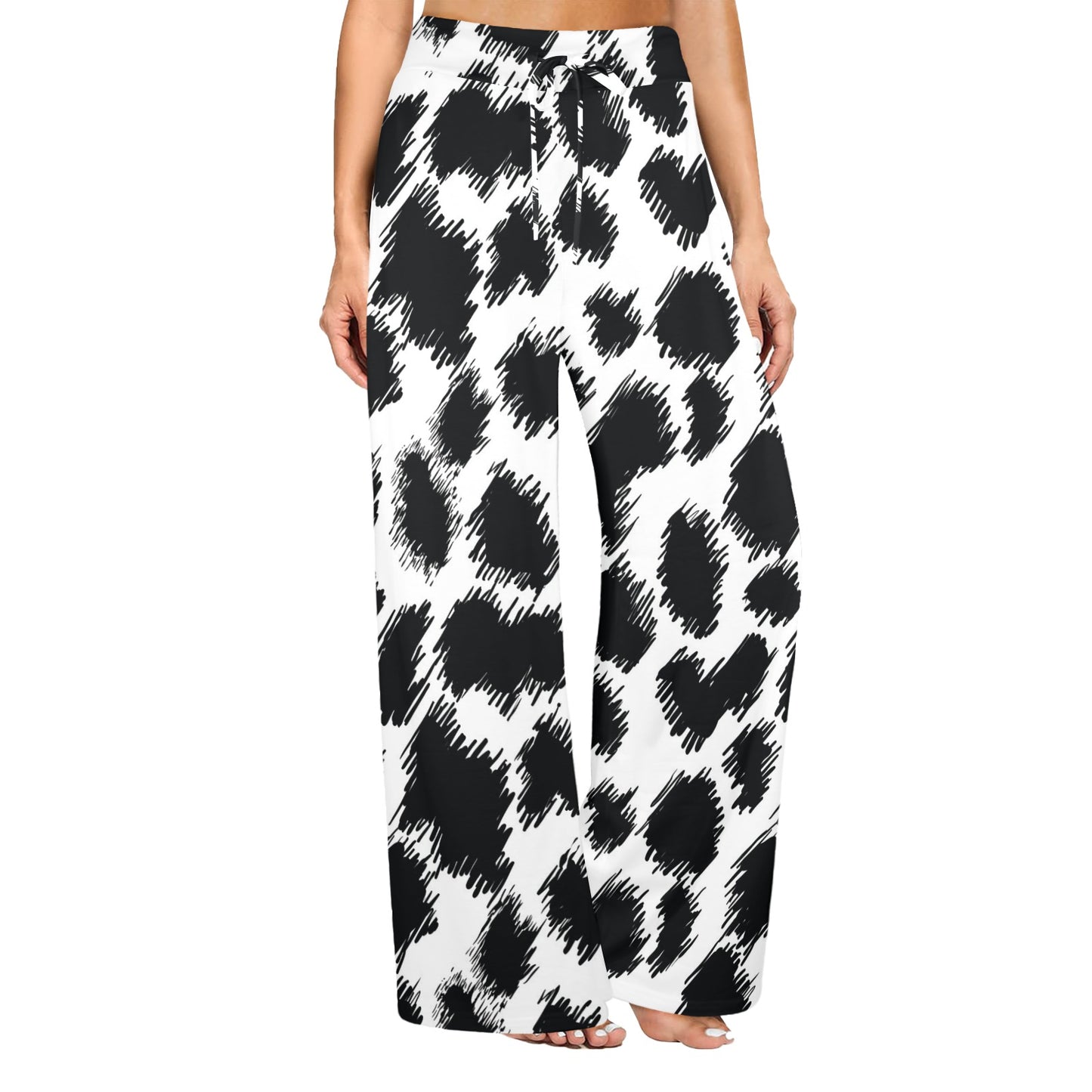 Cheetah Black Print Pattern Women's Wide Leg Lounge Pants