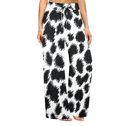 Cheetah Black Print Pattern Women's Wide Leg Lounge Pants