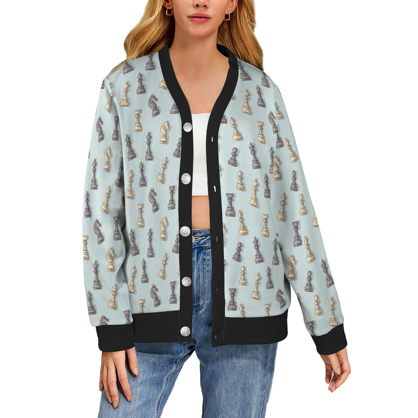 Chess Pattern Print Design 02 Women's Cardigan