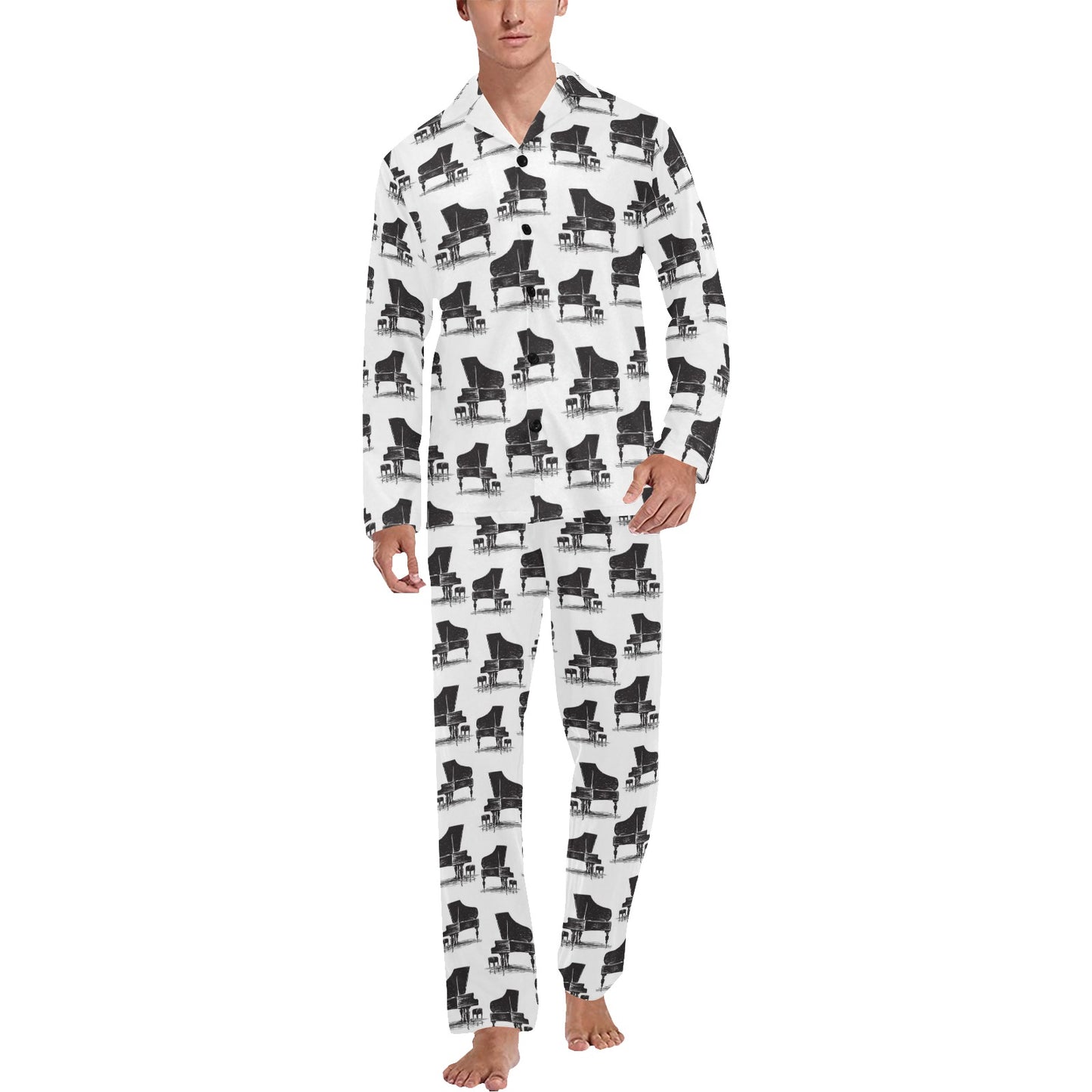 Piano Print Design LKS401 Men's Long Pajama Set