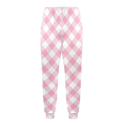 Gingham Pink Pattern Print Design 02 Men's Casual Track Pants