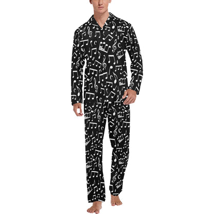 Music Note Black white Themed Print Men's Long Pajama Set