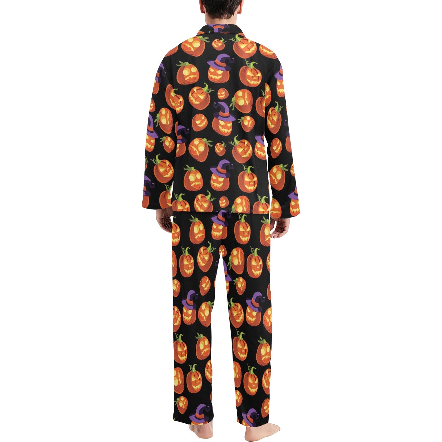 Witch Pumpkin Halloween Print LKS302 Men's Long Pajama Set