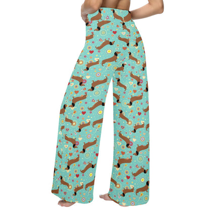 Dachshund with Floral Print Pattern Women's Wide Leg Lounge Pants
