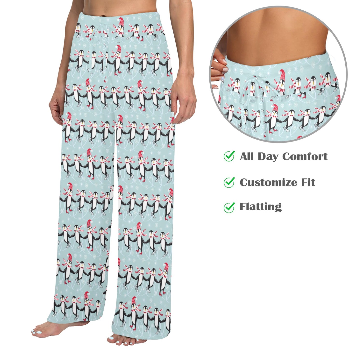 Penguin Sking Design Women's Wide Leg Lounge Pants