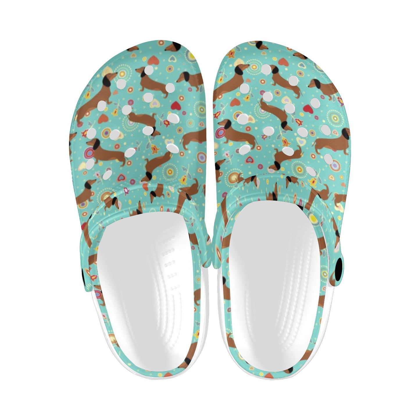 Dachshund with Floral Print Pattern Unisex Clogs Shoes