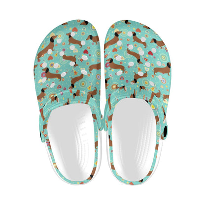 Dachshund with Floral Print Pattern Unisex Clogs Shoes