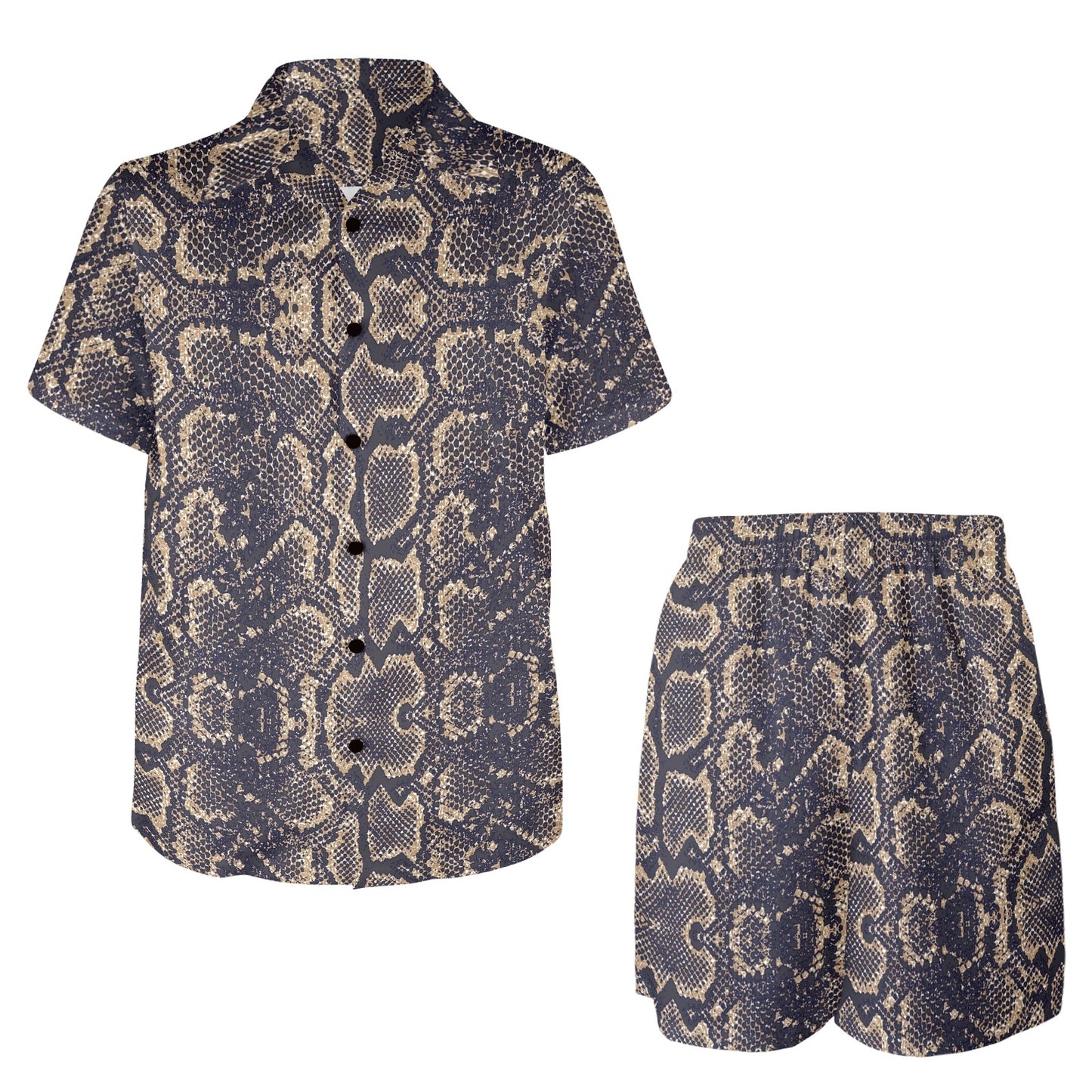 Snake Skin Pattern Print Men's Beach Shirt and Shorts Set