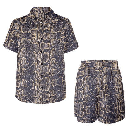Snake Skin Pattern Print Men's Beach Shirt and Shorts Set