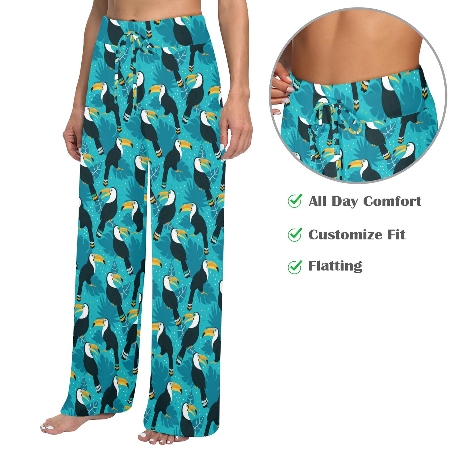 Toucan Parrot Pattern Print Women's Wide Leg Lounge Pants