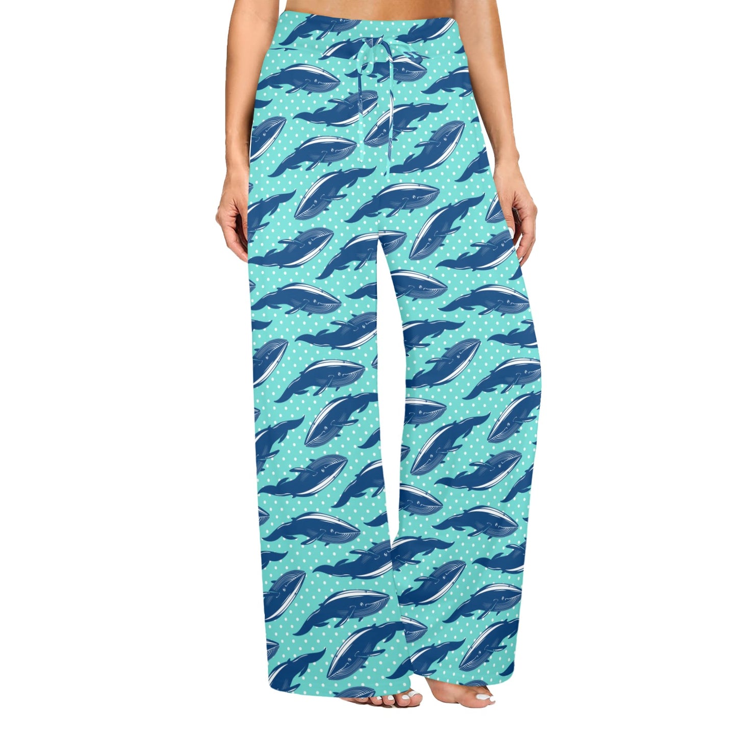 Whale Polka Dot Design Themed Print Women's Wide Leg Lounge Pants