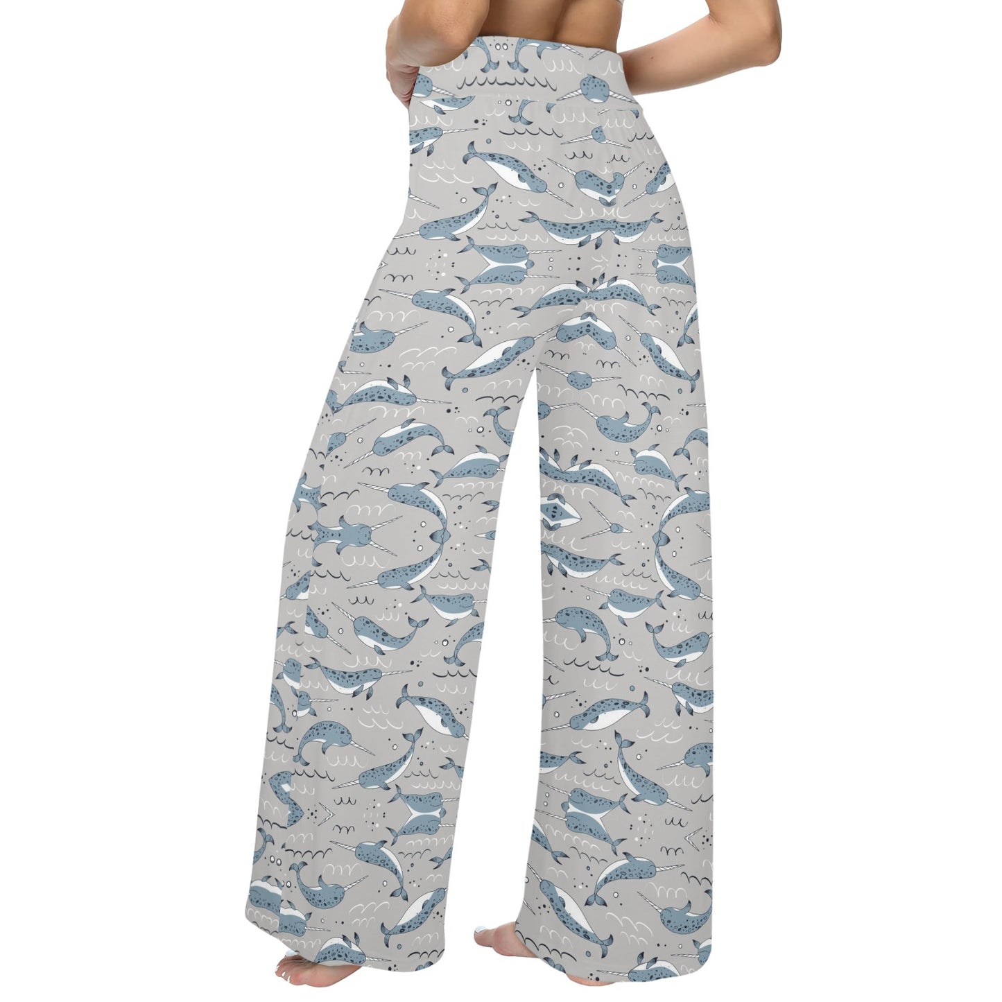 Narwhal Pattern Print Women's Wide Leg Lounge Pants
