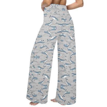 Narwhal Pattern Print Women's Wide Leg Lounge Pants