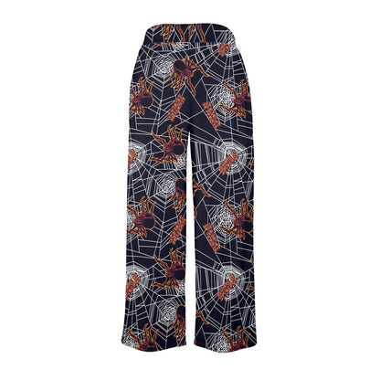 Tarantula Spiderwebs Pattern Print Design 01 Women's Wide Leg Lounge Pants