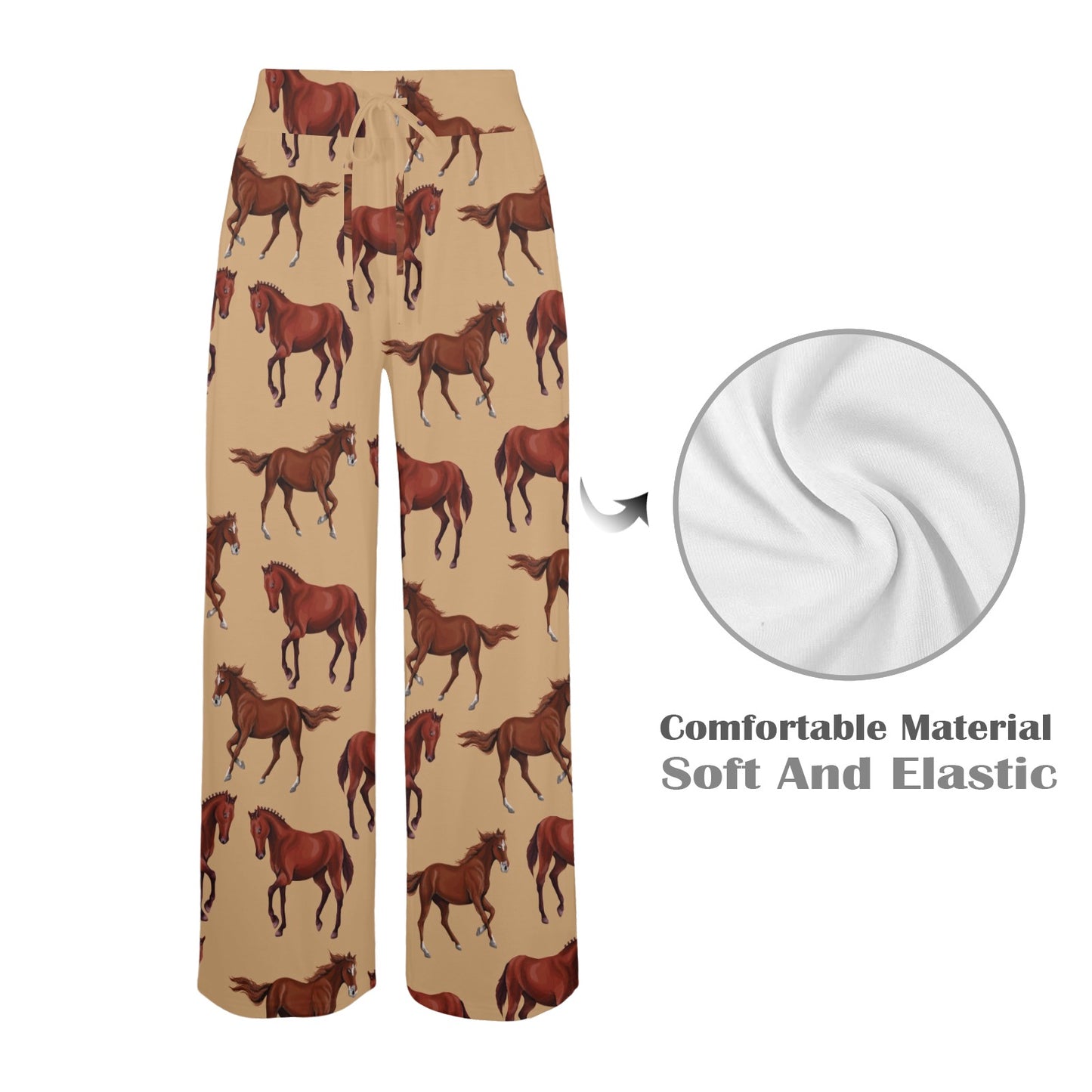 Brown Horse Print Pattern Women's Wide Leg Lounge Pants
